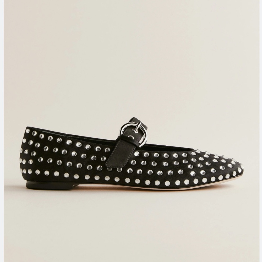 Reformation Black Studded Bethany Ballet Flat